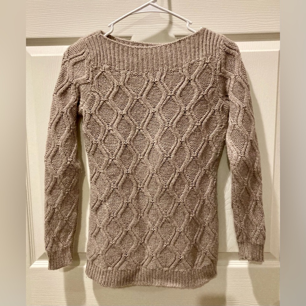 Loft boatneck cable knit sweater XSP taupe